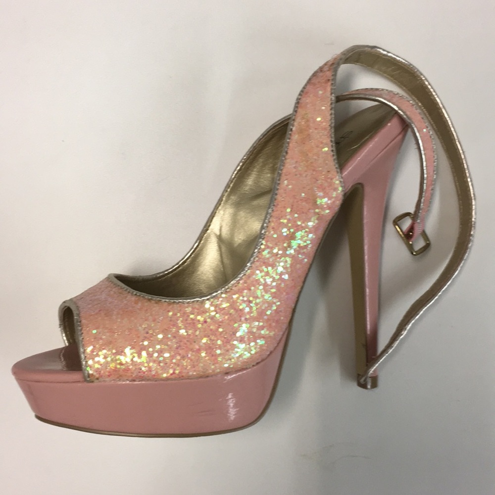Glittery peep toe high heels